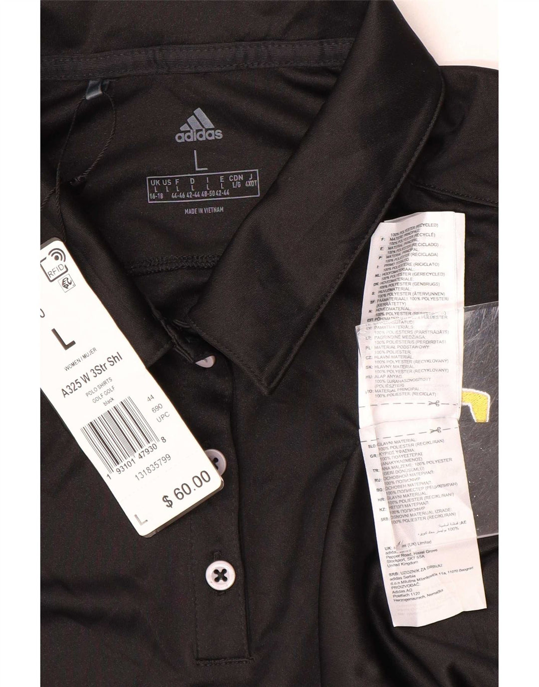 Polo Adidas Donna UK 16/18 Large Nero Poliestere