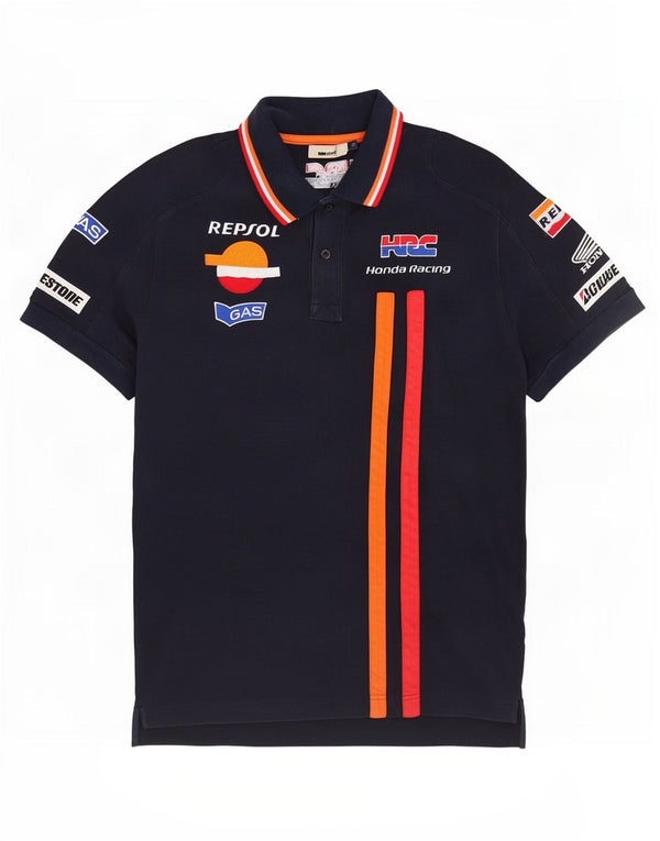 Polo grafica da uomo Gas XL in cotone a righe blu navy