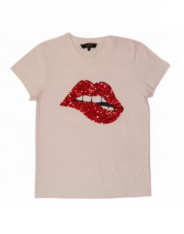 T-shirt grafica da donna Lipsy Top UK 14 cotone bianco medio