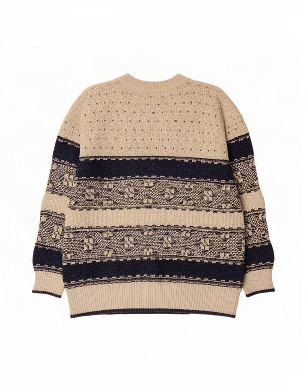 Maglione maglione girocollo da uomo vintage grande geometrico beige