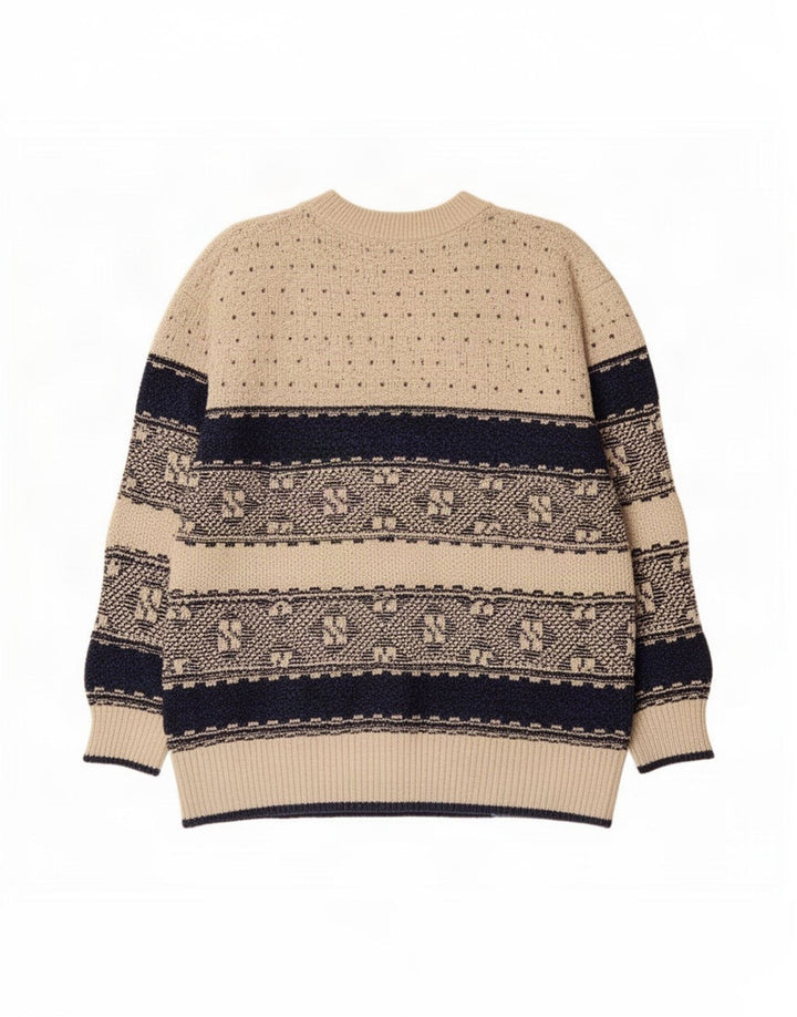 Maglione maglione girocollo da uomo vintage grande geometrico beige