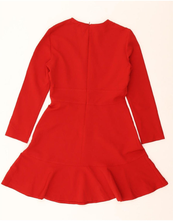 Abito a trapezio a maniche lunghe da donna ZARA UK 12 medio rosso poliestere