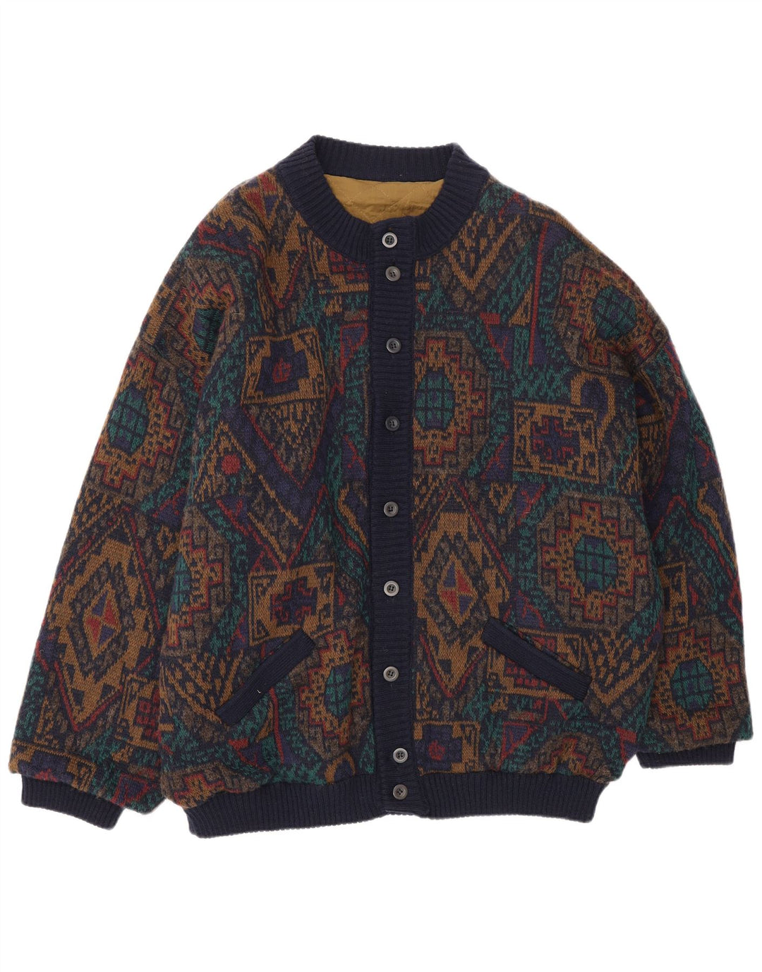 Giubbotto bomber vintage da uomo lavorato a maglia IT 54 2XL Lana geometrica multicolore
