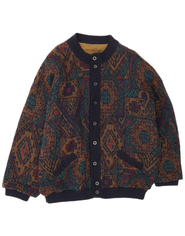 Giubbotto bomber vintage da uomo lavorato a maglia IT 54 2XL Lana geometrica multicolore
