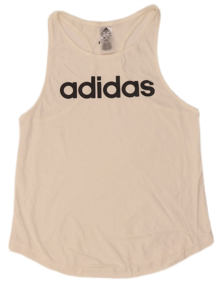 Canotta grafica da donna Adidas UK 12/14 Cotone bianco medio