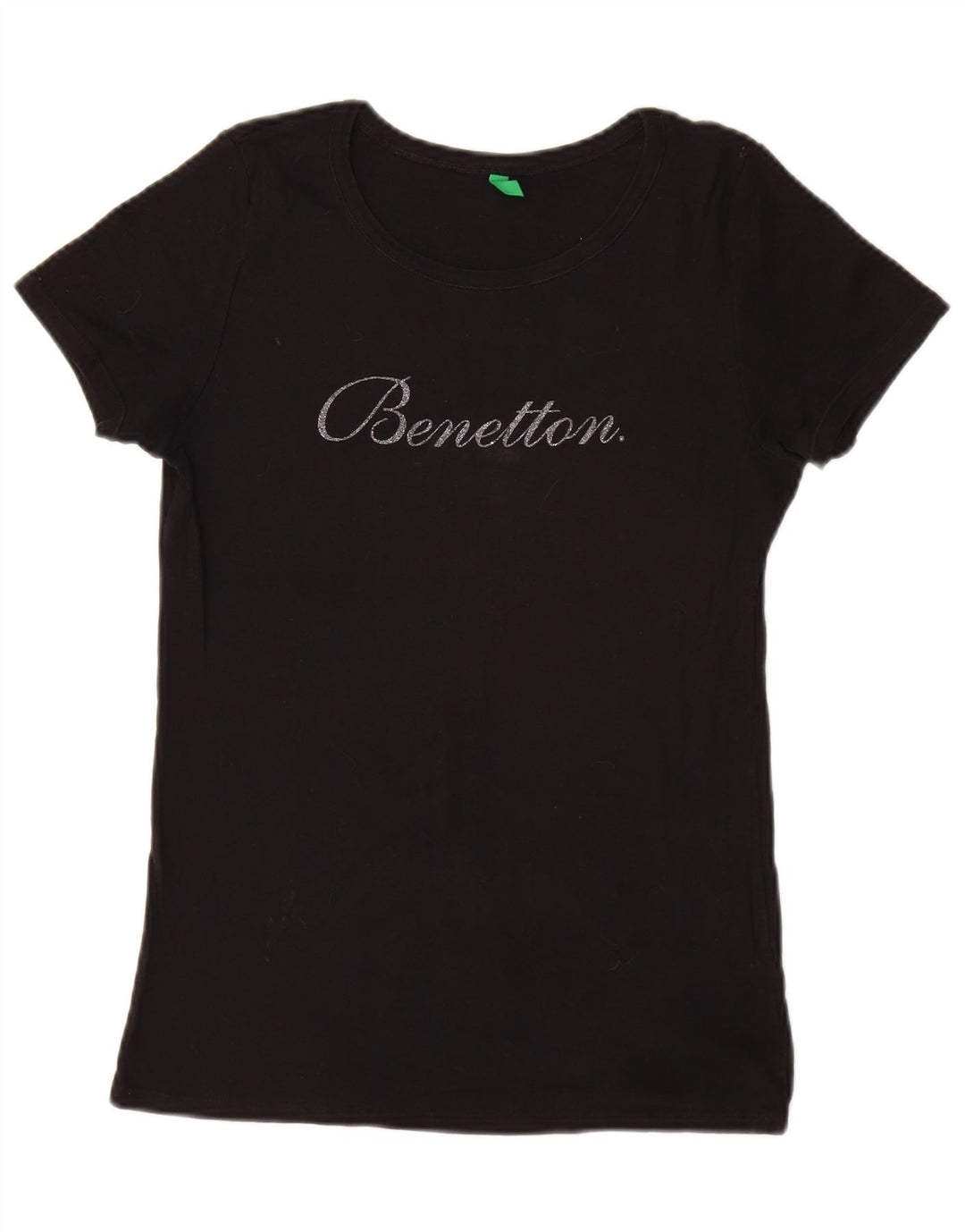 T-shirt grafica da donna BENETTON Top UK 16 piccola nera