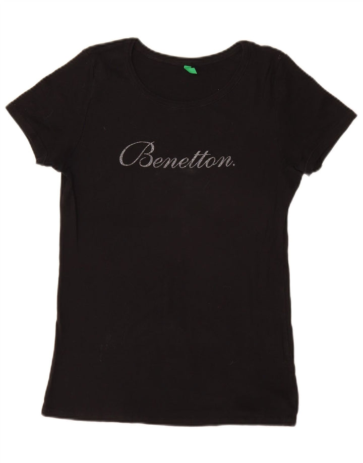 T-shirt grafica da donna BENETTON Top UK 16 piccola nera