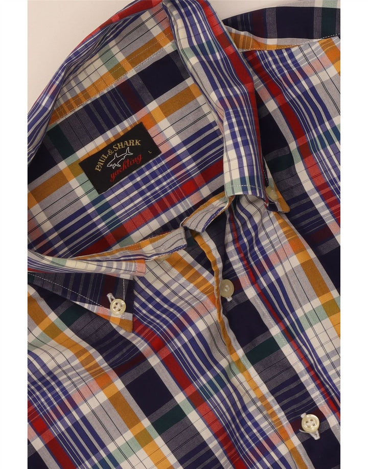 Paul & Shark Camicia da uomo a maniche corte da yachting, grande motivo a quadri multicolore
