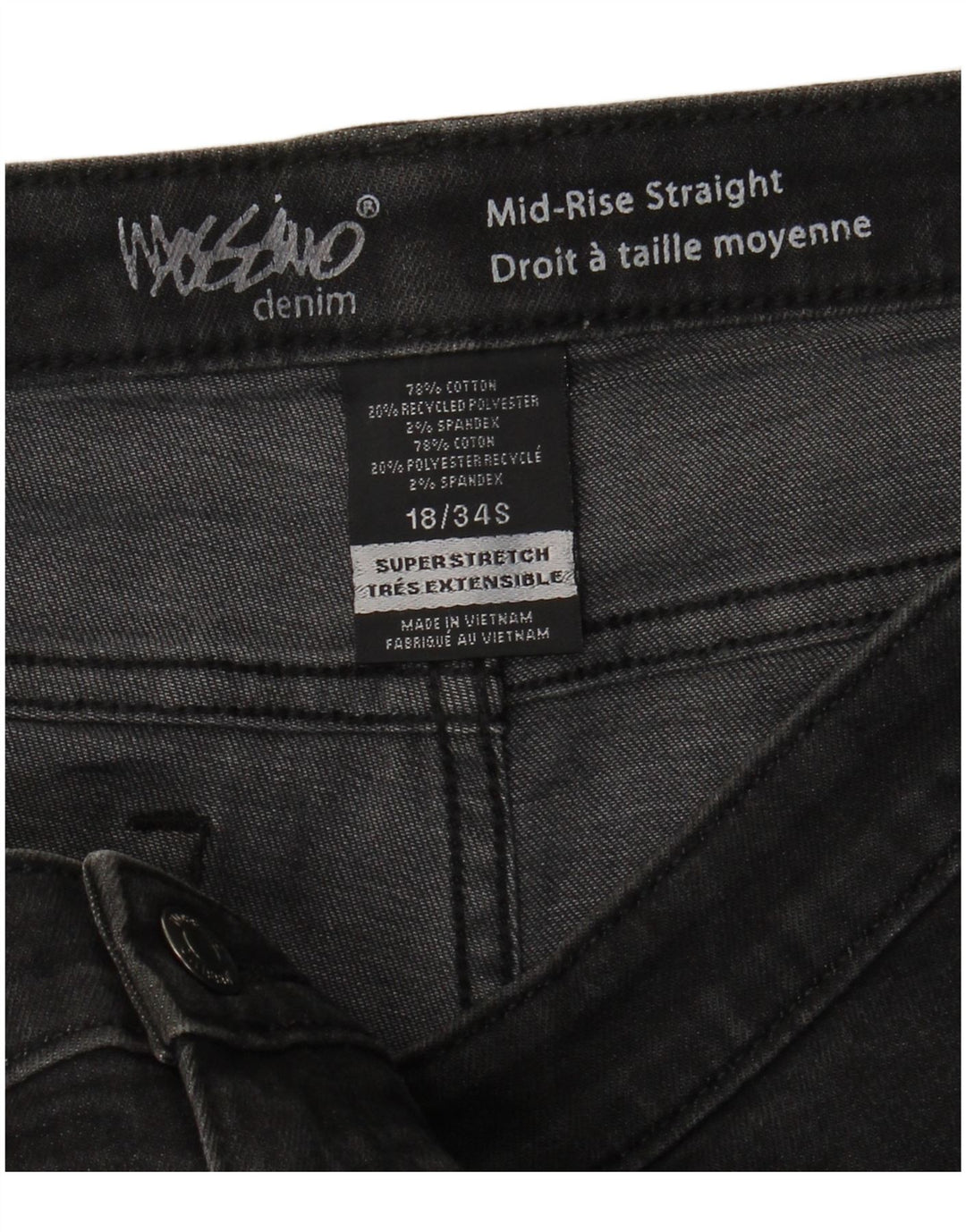 Jeans dritti a vita media Super Strech da donna Mossimo US 18 2XL W40 L29 Grigio