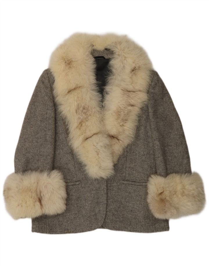 Giacca blazer vintage da donna UK 16 grande grigia