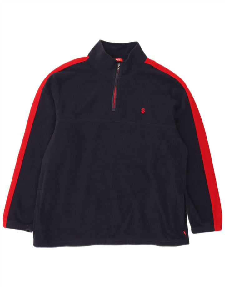 Maglione in pile da uomo con zip e collo IZOD XL in poliestere color block blu navy