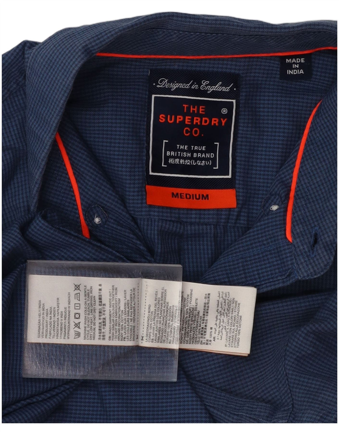 Camicia da uomo SUPERDRY in cotone pied de poule blu medio