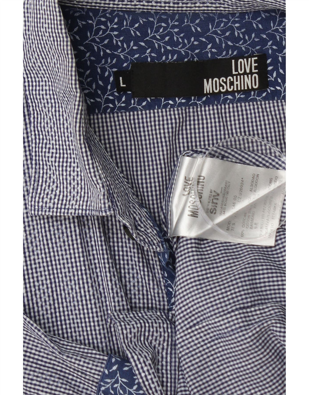 Moschino Camicia a maniche corte da uomo grande in cotone a quadretti blu