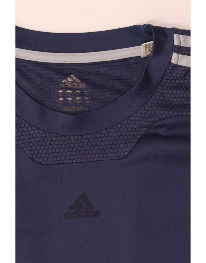 Adidas Uomo Climacool T-shirt Top Large Blu Navy Colourblock Poliestere