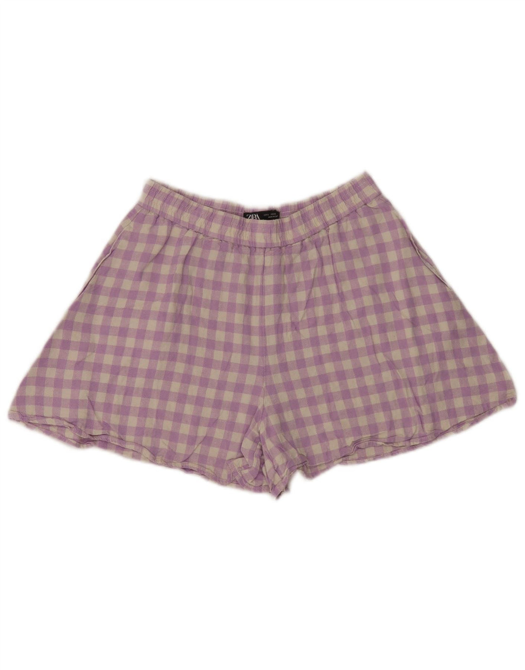 Pantaloncini casual da donna Zara piccoli W26 lino a quadretti viola
