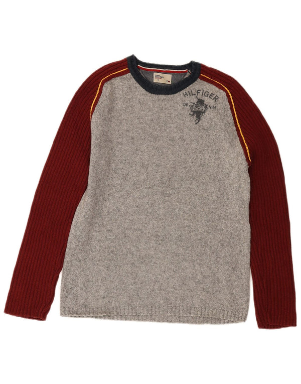 TOMMY HILFIGER Maglione da uomo con scollo a barca piccolo in cotone color block grigio
