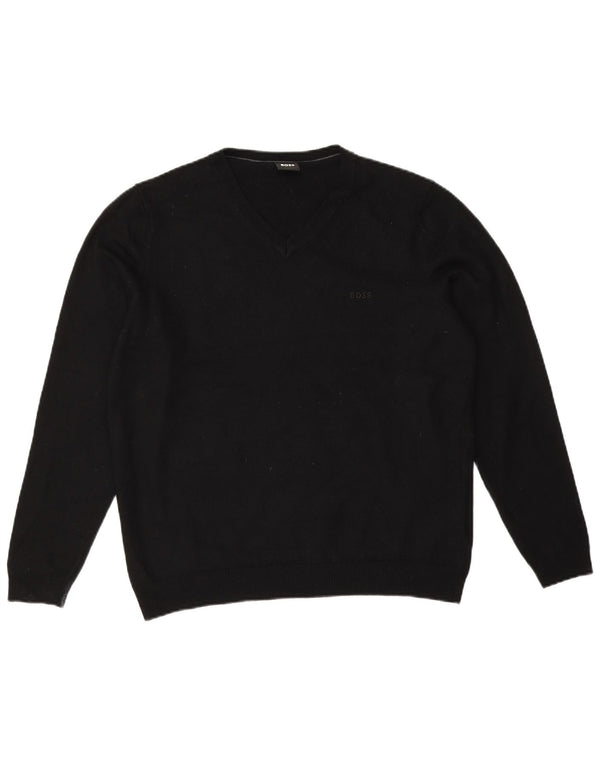 Maglione Hugo Boss da ragazzo con scollo a V 15-16 anni XL in lana vergine nera