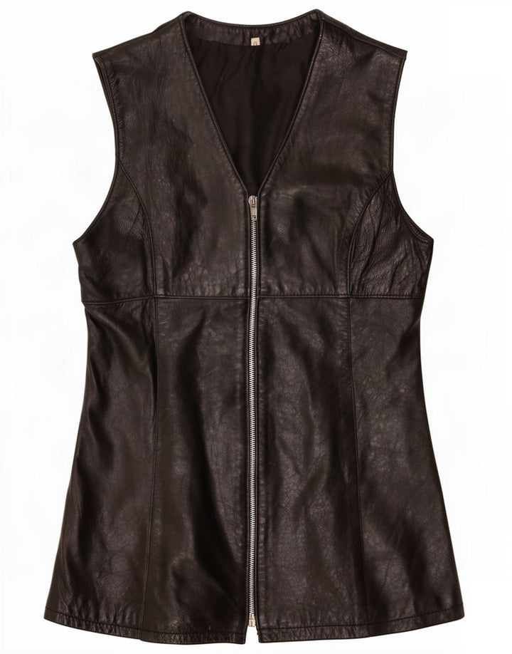 Gilet in pelle da donna vintage UK 12 medio nero