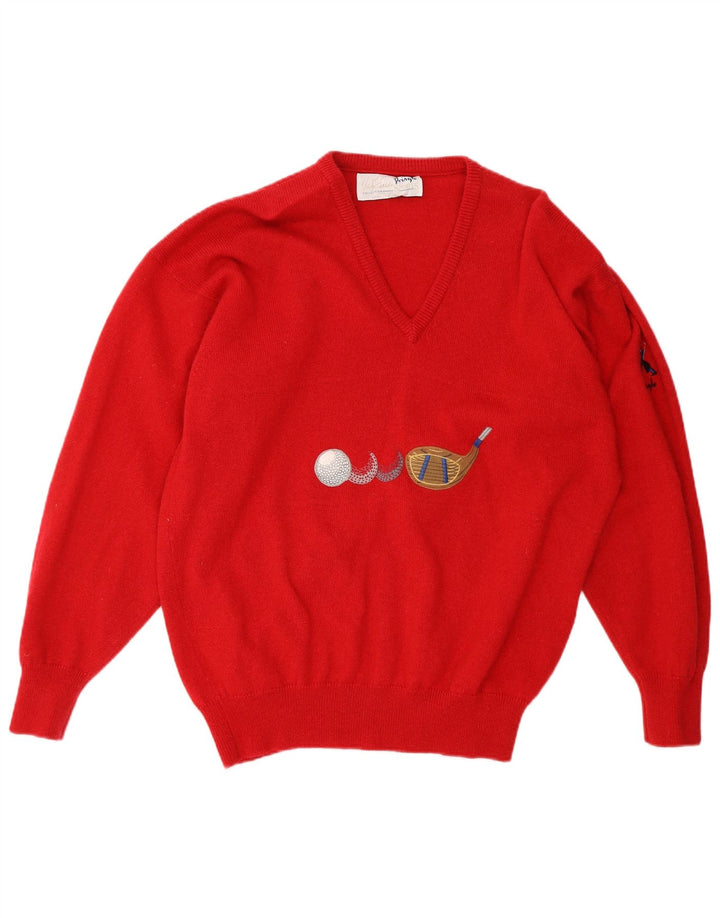 PRINGLE Maglione da donna con scollo a V con grafica UK 18 XL Lana rossa