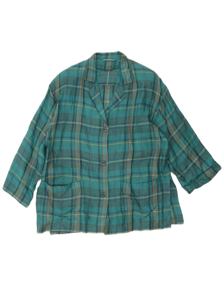 Giacca blazer vintage da donna a 3 bottoni EU 44 XL a quadri blu