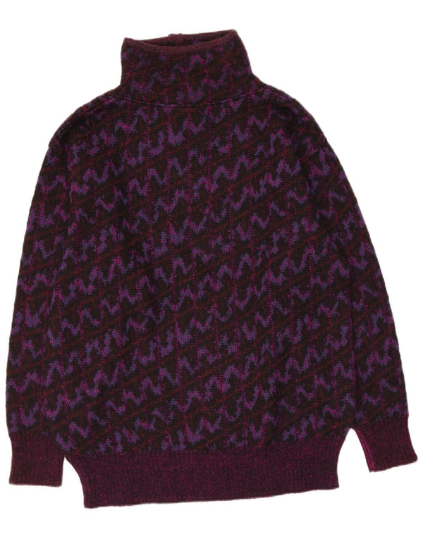 Maglione da donna vintage con collo a bottoni, UK 12, a righe bordeaux medie