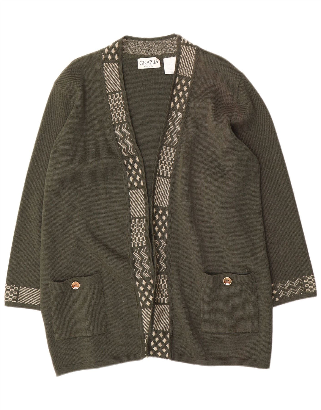 Maglione cardigan lungo da donna Grazia US 18 2XL Lana kaki