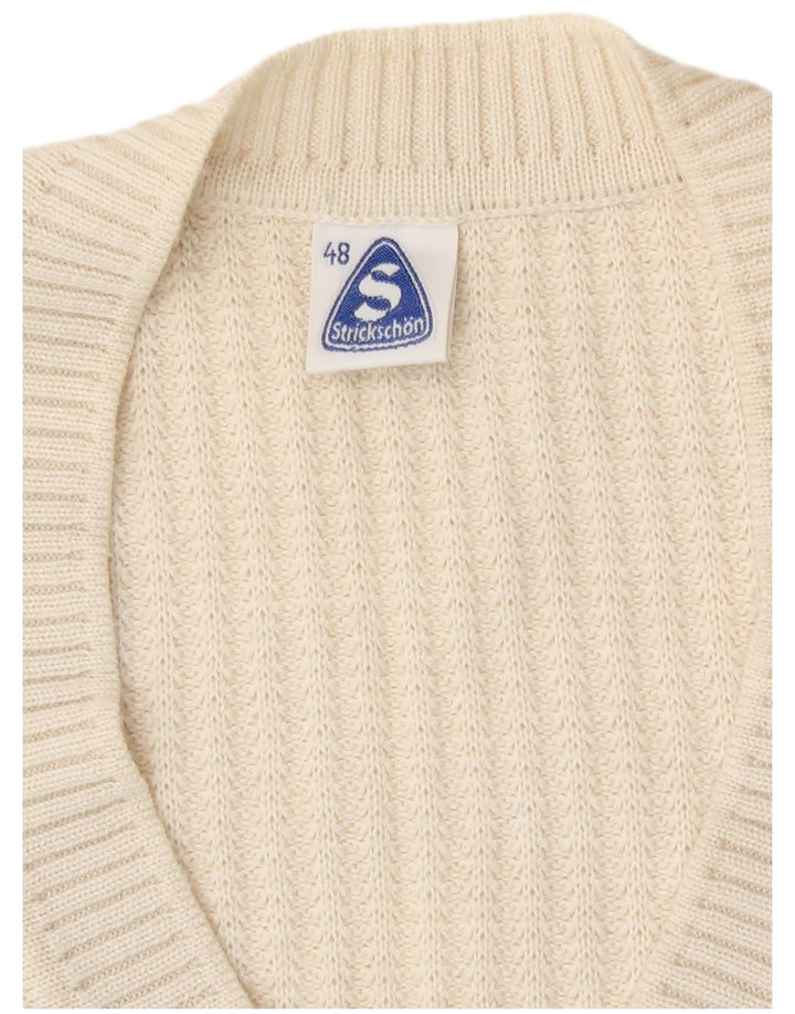 Maglione cardigan vintage da donna IT 48 XL in lana vergine bianca