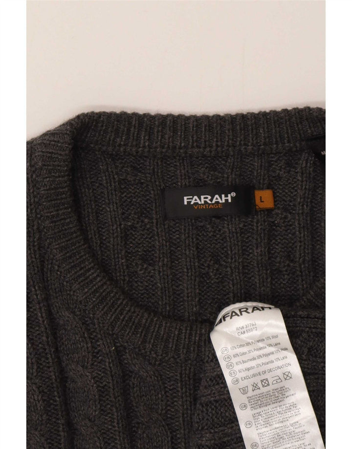 Farah Uomo Vintage Girocollo Maglione Maglione Grande Cotone Grigio