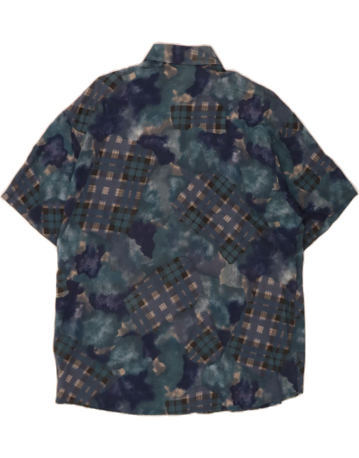 VINTAGE Mens Abstract Pattern Short Sleeve Shirt Medium Blue Viscose Vintage Vintage and Second-Hand Vintage from Messina Hembry 