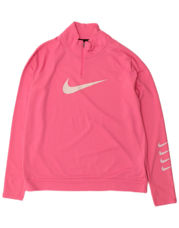 Felpa da donna NIKE Dri Fit con collo e zip, maglione UK 16, grande, rosa, poliestere