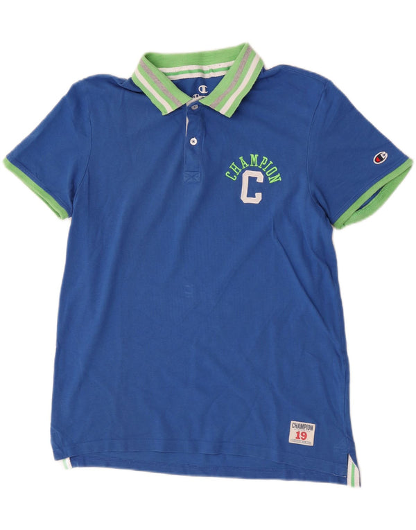 Polo grafica da uomo Champion grande in cotone color block blu