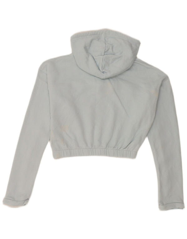 Adidas Womens Crop Graphic Hoodie Jumper UK 8 Small Blue Cotton