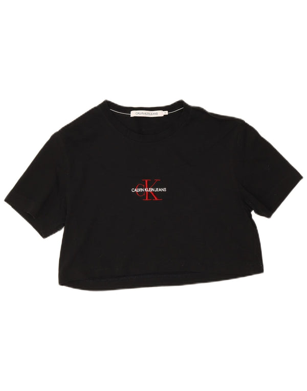 T-shirt grafica corta da donna Calvin Klein Jeans Top UK 14 medio nero