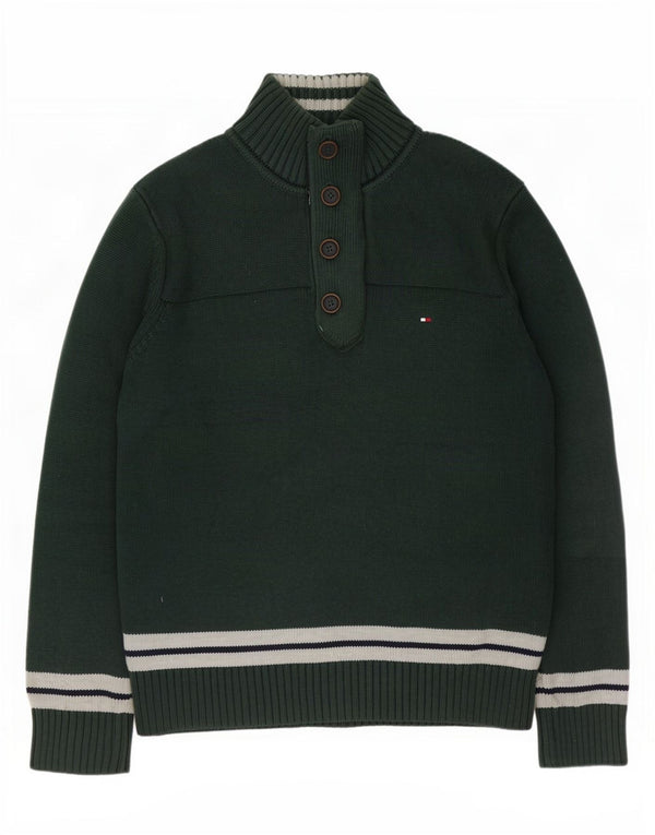 Tommy Hilfiger Maglione da uomo con bottoni e collo a blocchi di colore verde grande