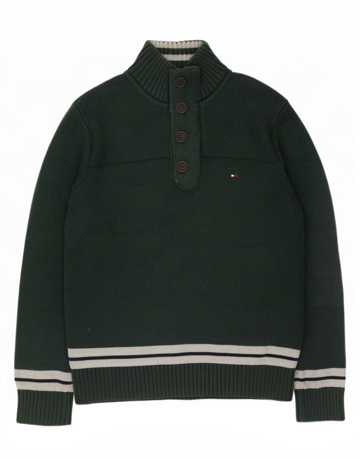 Tommy Hilfiger Maglione da uomo con bottoni e collo a blocchi di colore verde grande
