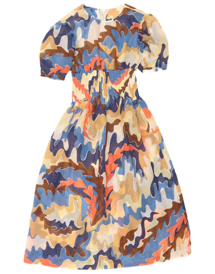 Abito lungo da donna vintage con motivo astratto UK 8 piccolo multicolore