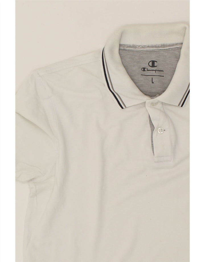 CHAMPION Mens Polo Shirt Large White Vintage Champion and Second-Hand Champion from Messina Hembry 
