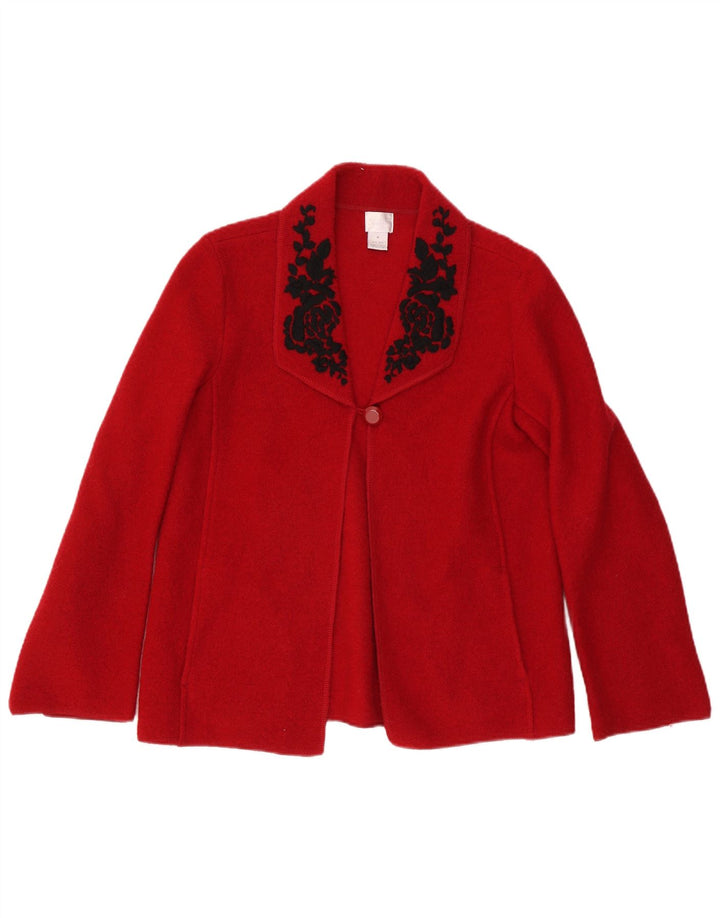 Giacca blazer da donna a 1 bottone VINTAGE UK 14 lana floreale rossa media