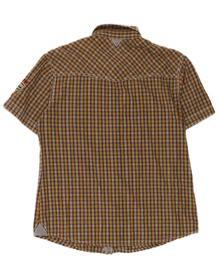 Camicia a maniche corte con grafica da uomo Rifle, cotone a quadri giallo medio