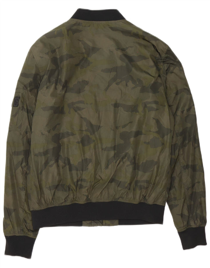 Giubbotto bomber grafico da uomo Zara UK 40 grande poliestere mimetico verde