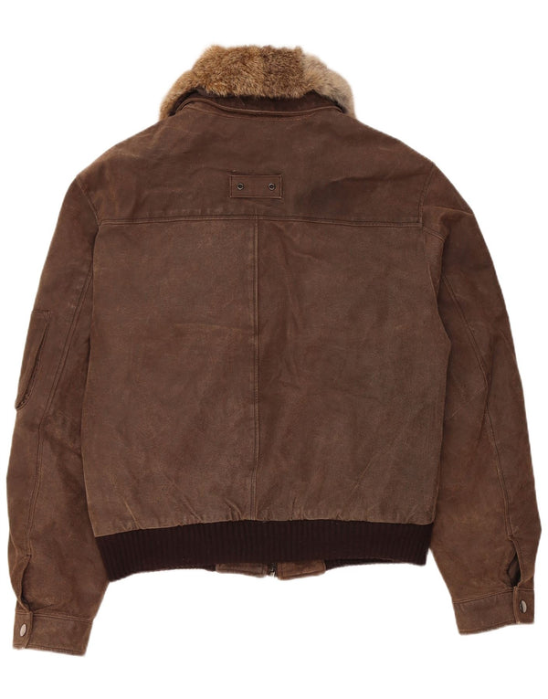 Giacca bomber scamosciata da uomo vintage EU 52 XL in pelle marrone