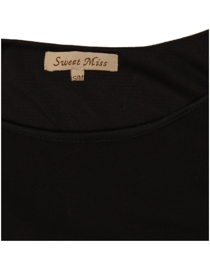 Abito basic vintage da donna con maniche a 3/4 UK 10 Lana geometrica nera piccola