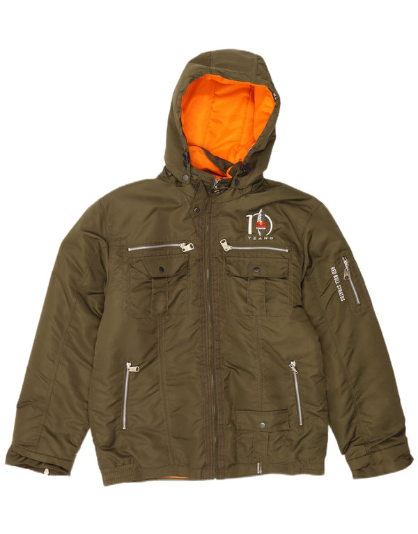 Giacca imbottita con cappuccio grafica vintage da uomo UK 44 2XL nylon kaki