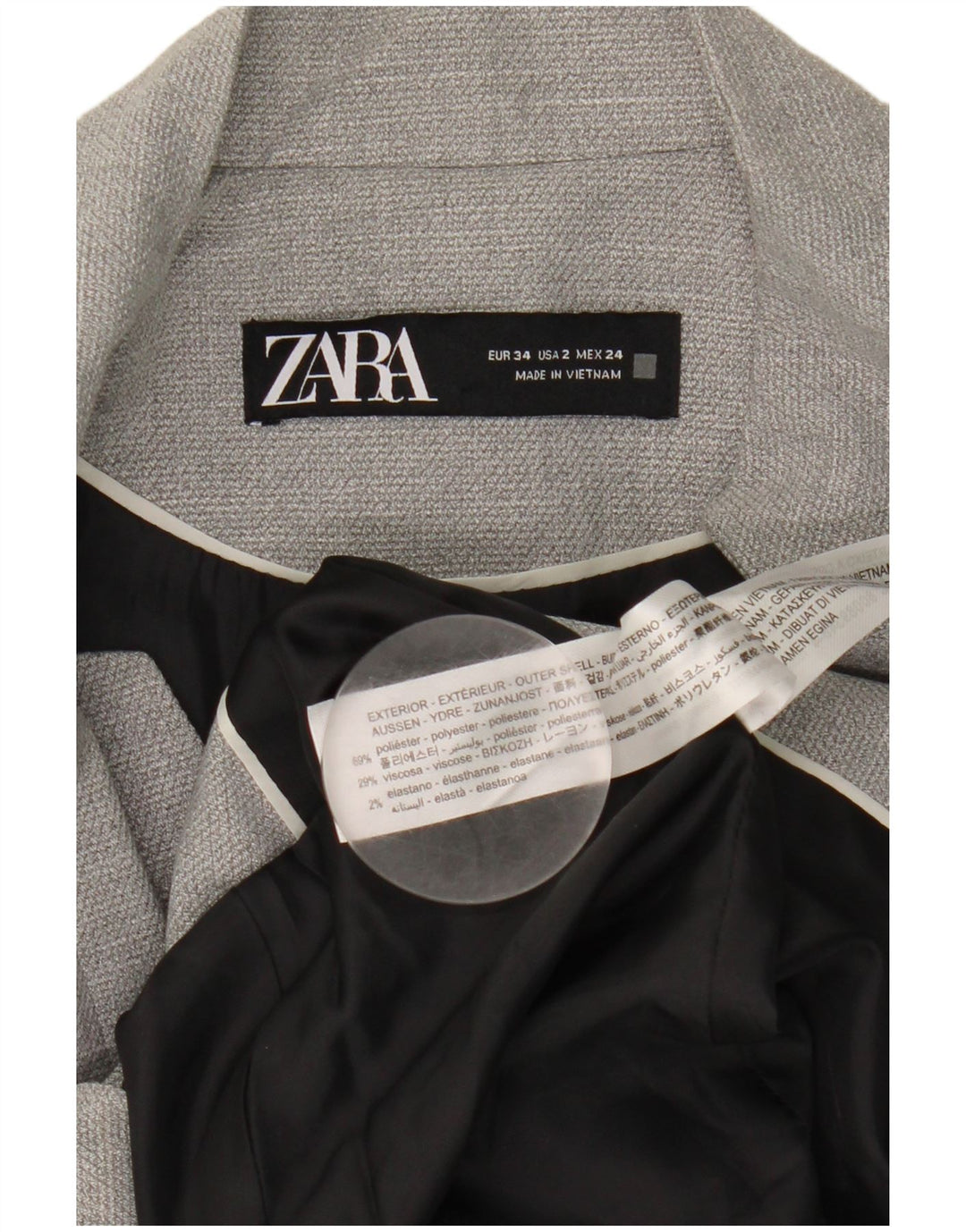 Giacca blazer a 1 bottone da donna Zara EU 34 2XS poliestere grigio
