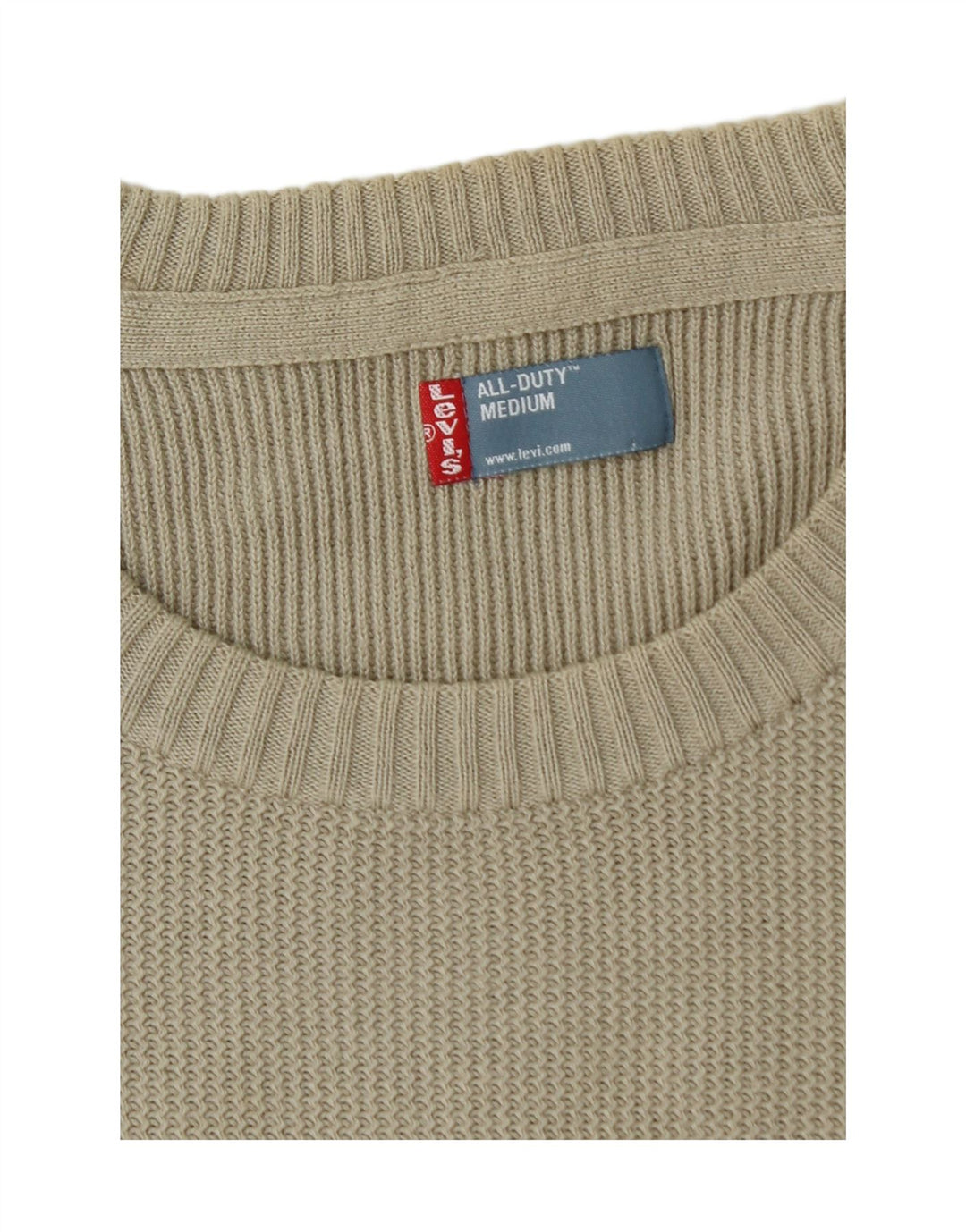 LEVI'S Mens All Duty Crew Neck Jumper Sweater Medium Beige Cotton Vintage Levi's and Second-Hand Levi's from Messina Hembry 
