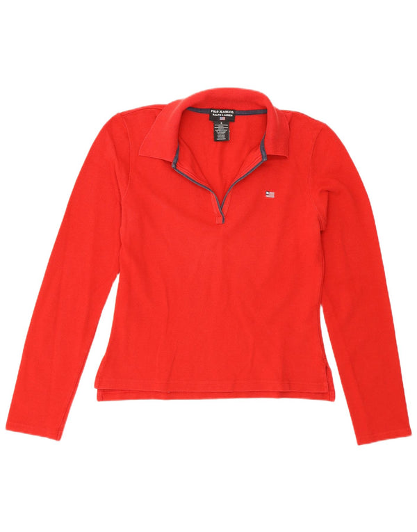 Polo da donna a maniche lunghe Ralph Lauren UK 10 piccola in cotone rosso