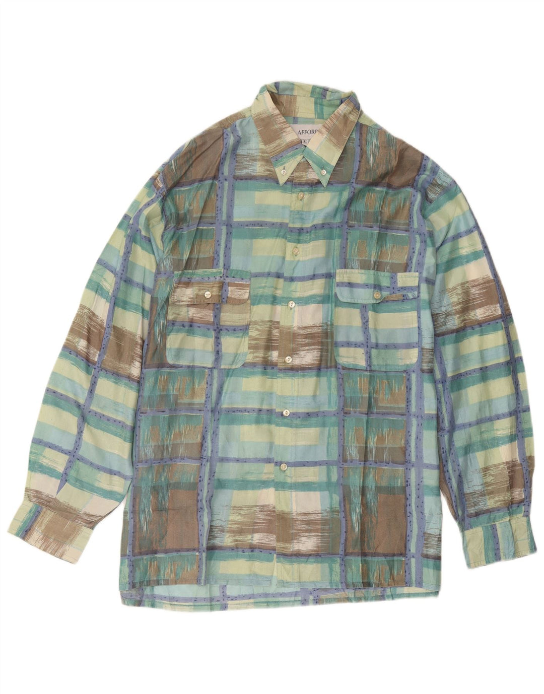 Camicia vintage da uomo XL in seta verde a quadri