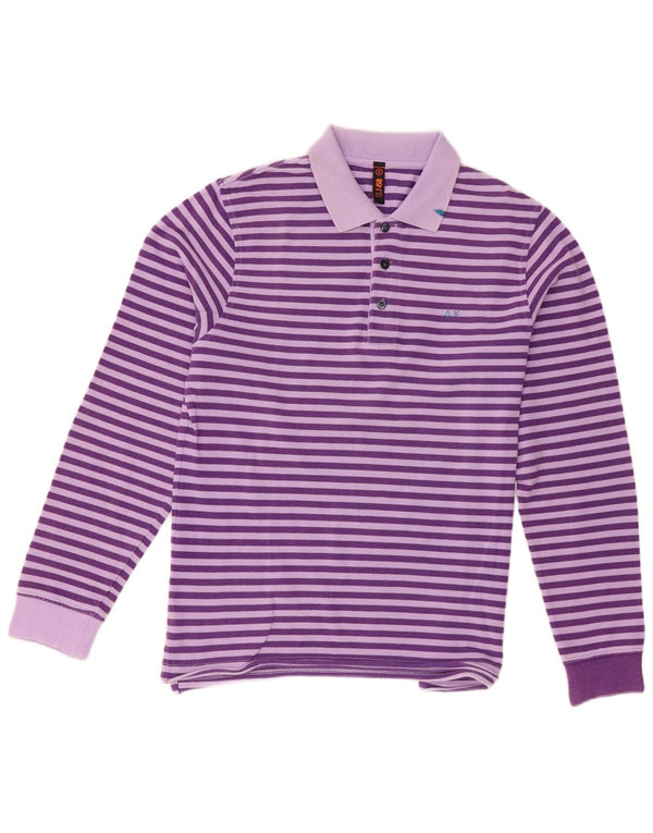 Polo da uomo Sun68 a maniche lunghe, vestibilità regolare, piccola, in cotone a righe viola