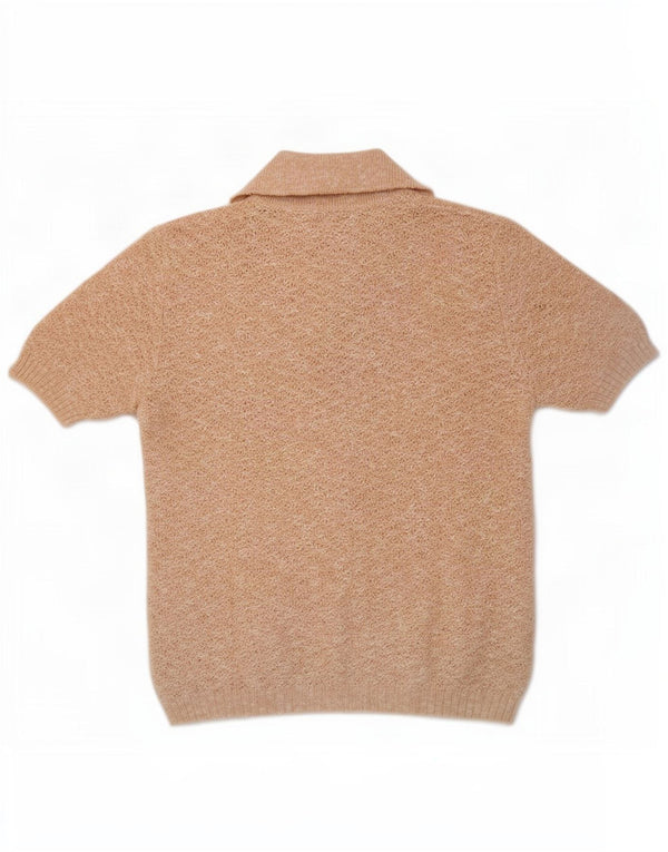 Maglione vintage da donna con collo a polo UK 10 piccolo beige screziato