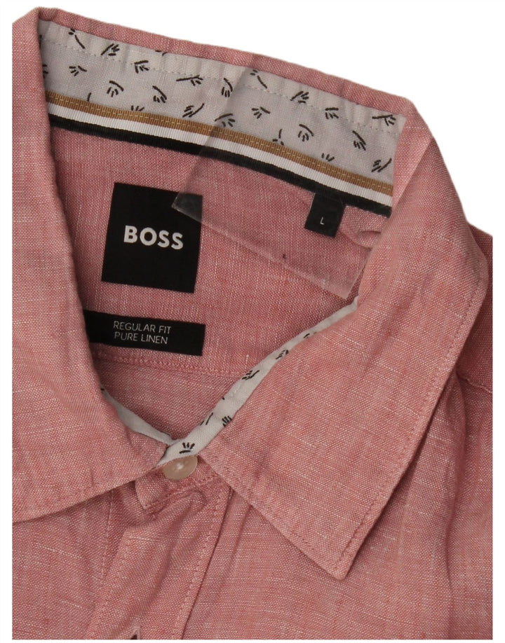 Camicia HUGO BOSS da uomo vestibilità regolare, grande lino screziato rosa